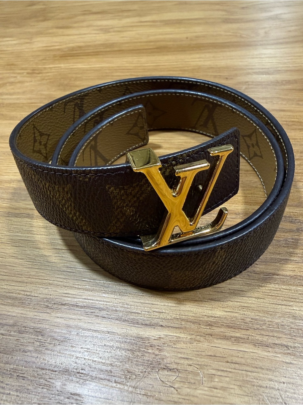 Louis Vuitton Women’s Reversible Brown Monogram Belt with Gold LV Buckle